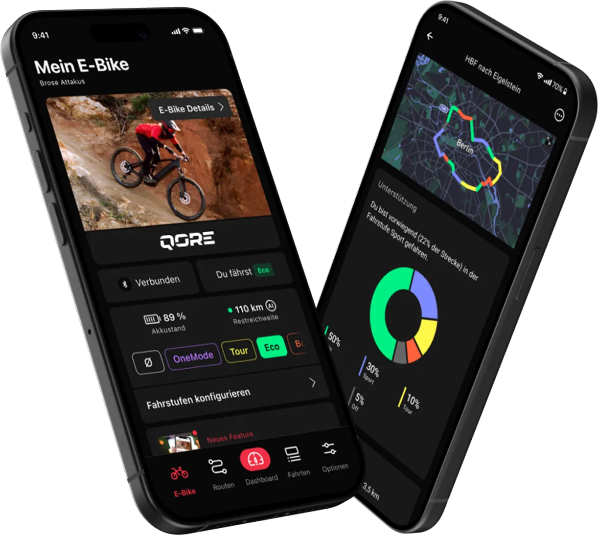 Abbildung der QORE E-Bike App